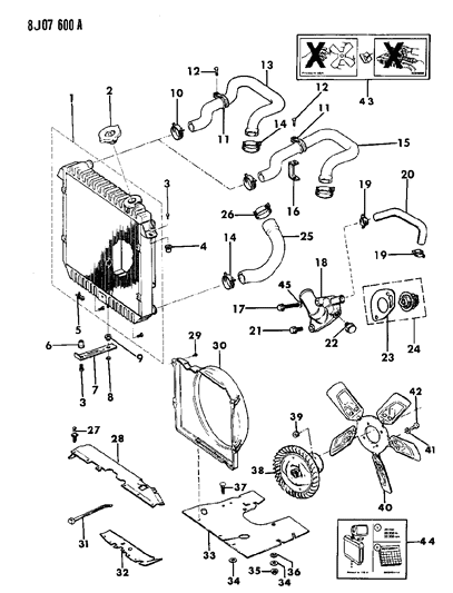 1990 Jeep Comanche Radiator & Related Parts Diagram 1 - Thumbnail