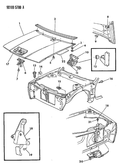 1990 Chrysler LeBaron GTC Hood & Hood Release Diagram