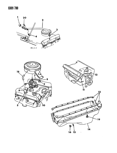 1989 Dodge D150 Oil Pan & Engine Breather Diagram