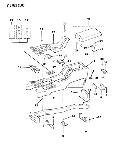 1986 Jeep Wagoneer Storage Box Diagram for 55001391