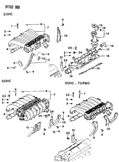 1991 Dodge Stealth Intake & Exhaust Manifold Diagram 4 - Thumbnail