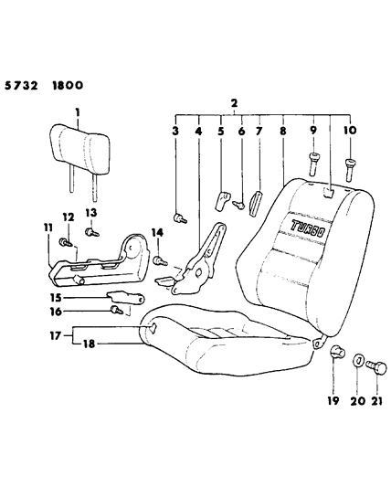 1986 Chrysler Conquest Front Seat - Low Back Bucket Diagram 2 - Thumbnail