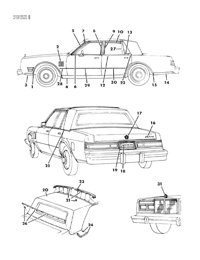 1985 Dodge Diplomat Mouldings & Ornamentation - Exterior View Diagram 1 - Thumbnail