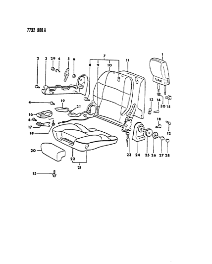 1987 Chrysler Conquest Front Seat - High Back Bucket Diagram 2 - Thumbnail