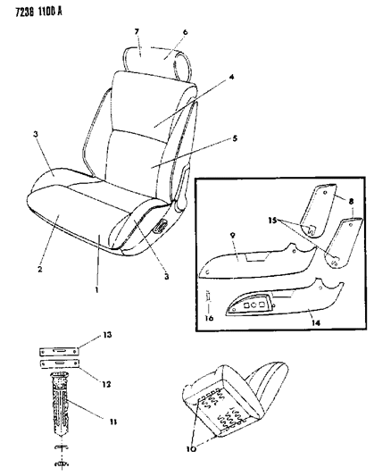 1987 Dodge Daytona Front Seat Diagram 2 - Thumbnail