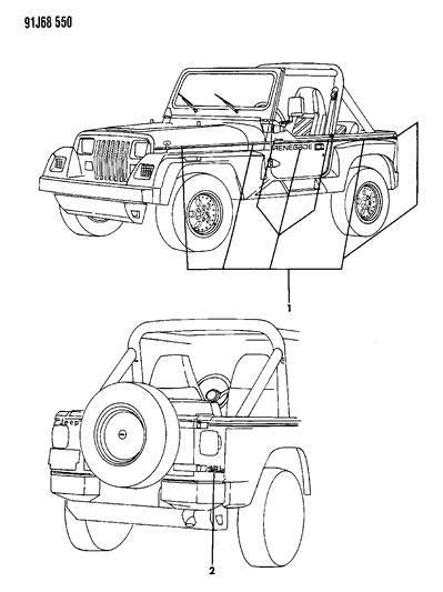 1992 Jeep Wrangler Decals, Bodyside And Rear Diagram 5 - Thumbnail