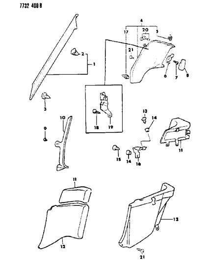 1987 Chrysler Conquest Panel Quarter Trim Diagram