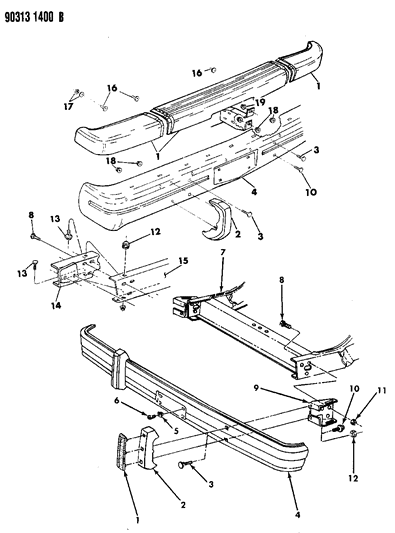 1993 Dodge D350 Bumper, Front Diagram