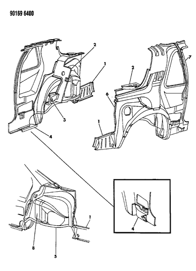 1990 Chrysler LeBaron GTC Quarter Panel Diagram 1 - Thumbnail