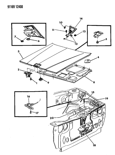 1991 Chrysler New Yorker Fifth Avenue Hood & Hood Release Diagram