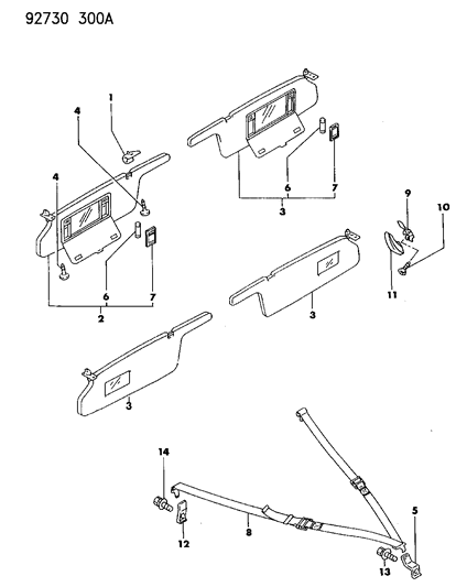 1994 Dodge Stealth Visor Holder, Beige Diagram for MB766479