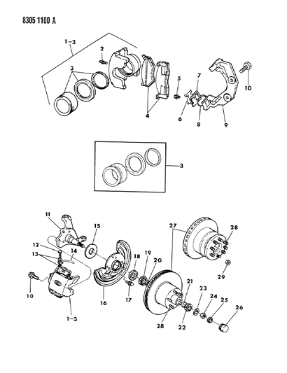 1989 Dodge D150 Brakes, Front Disc Diagram 1 - Thumbnail