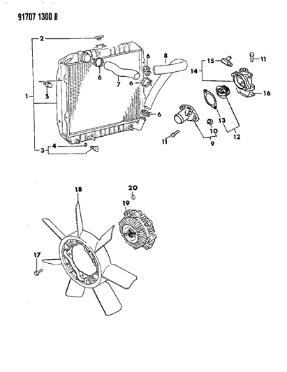 1991 Dodge Ram 50 Radiator & Related Parts Diagram 2 - Thumbnail
