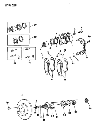 1990 Chrysler LeBaron GTC Brakes, Front Diagram 1 - Thumbnail