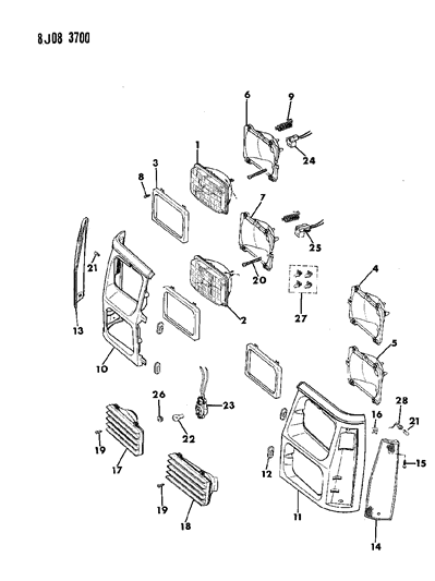 1990 Jeep Wagoneer Lamps - Front Diagram 2 - Thumbnail