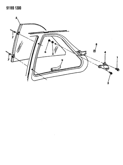 1991 Dodge Shadow Glass - Quarter Window Diagram 1 - Thumbnail