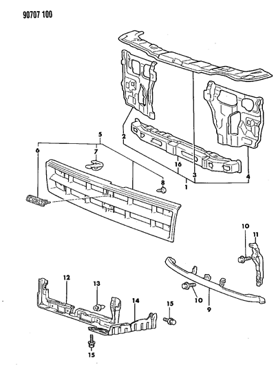 1990 Dodge Colt Grille & Related Parts Diagram