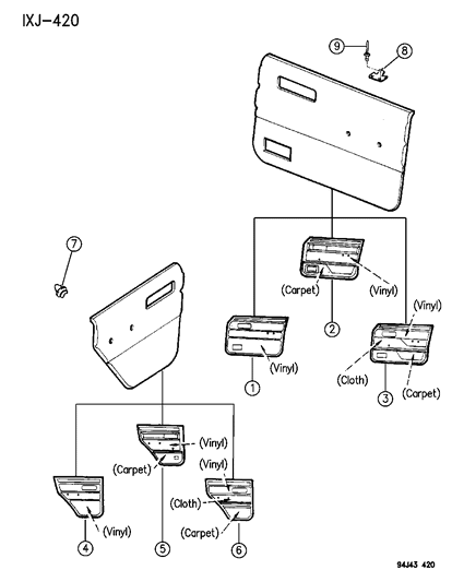 1996 Jeep Cherokee Panels - Door Trim Diagram 3 - Thumbnail