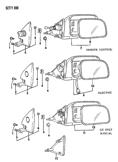 1992 Dodge Colt Mirror, Black Diagram for MB551036