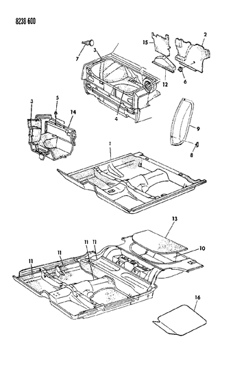 1988 Dodge 600 Sedan Carpet Diagram