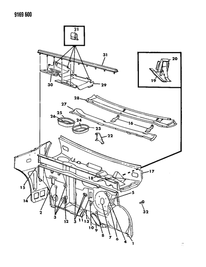 1989 Dodge Omni Cowl & Dash Panel Diagram