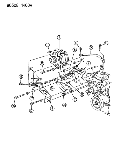 1992 Dodge Ram Wagon Alternator & Mounting Diagram 1 - Thumbnail