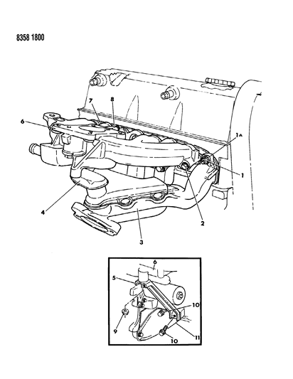 1989 Dodge Dakota Manifolds - Intake & Exhaust Diagram 1 - Thumbnail