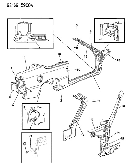 1992 Chrysler LeBaron GTC Aperture Panel & Front Pillar Diagram 2 - Thumbnail