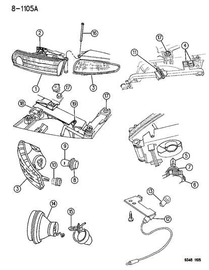 1995 Dodge Intrepid Lamp Assembly, Parking / Turn / Side Marker, 1993-94, Right Diagram for 4630604