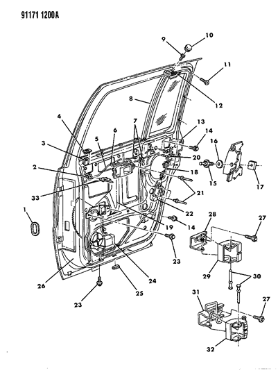 1991 Chrysler LeBaron Sedan Door, Rear Shell, Hinges & Remote Control Diagram