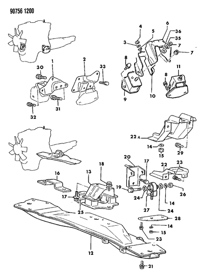 1990 Dodge Ram 50 Engine Mounting Diagram 2 - Thumbnail