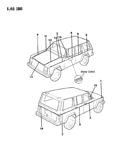 1987 Jeep Cherokee Decals, Exterior Diagram 8 - Thumbnail