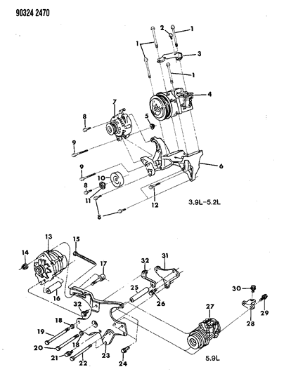 1992 Dodge D250 Screw & Washer Hex Head .312-18X3.50 Compressor Mount Diagram for 6034244