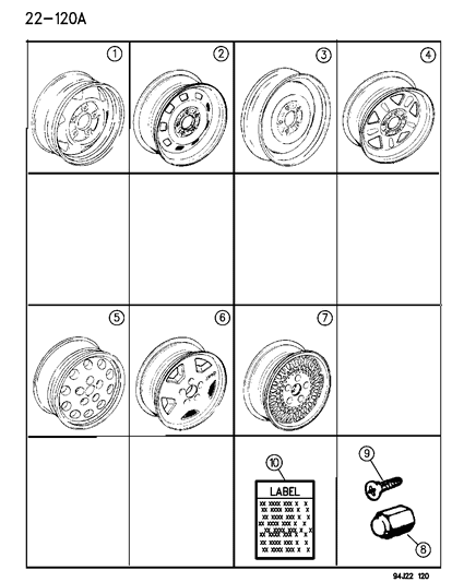 1994 Jeep Cherokee Wheels & Hardware Diagram