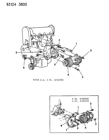1993 Chrysler LeBaron GTC A/C Compressor Mounting Diagram
