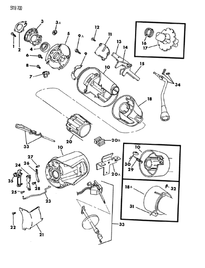 1985 Chrysler Executive Limousine Column, Steering, Upper Without Tilt Diagram