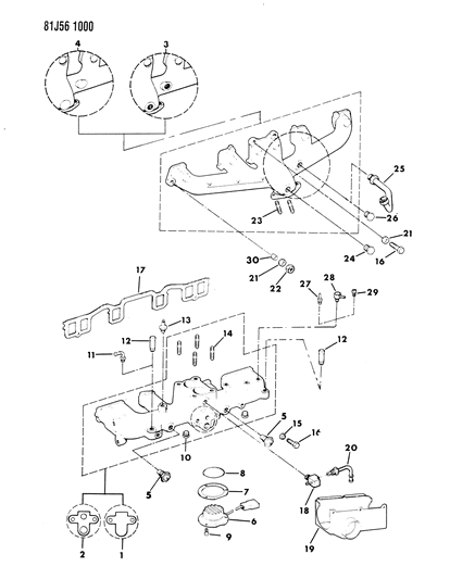 1985 Jeep Wrangler Manifolds - Intake & Exhaust Diagram 3 - Thumbnail