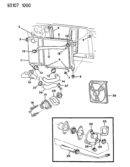 1993 Dodge Daytona Radiator & Related Parts Diagram 1 - Thumbnail