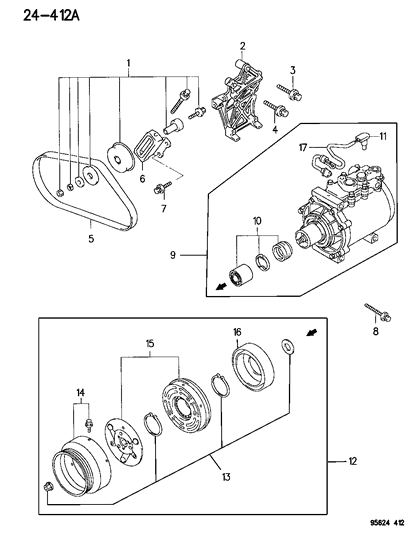1996 Chrysler Sebring Coupe Compressor & Mounting Brackets Diagram 2 - Thumbnail