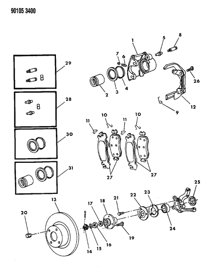 1990 Dodge Caravan Brakes, Front Diagram 1 - Thumbnail