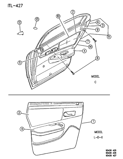 1996 Dodge Intrepid Door Panel - Rear Diagram