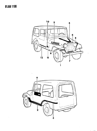 1986 Jeep Wrangler Decals, Exterior Diagram 3 - Thumbnail