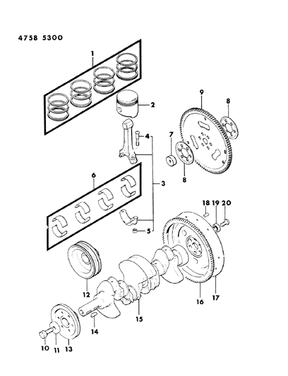 1984 Dodge Colt Crankshaft & Piston Diagram 1 - Thumbnail