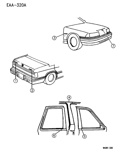 1994 Dodge Spirit Nameplate Or Decal Or Badge, Deck Lid, Left Diagram for GS70MY2