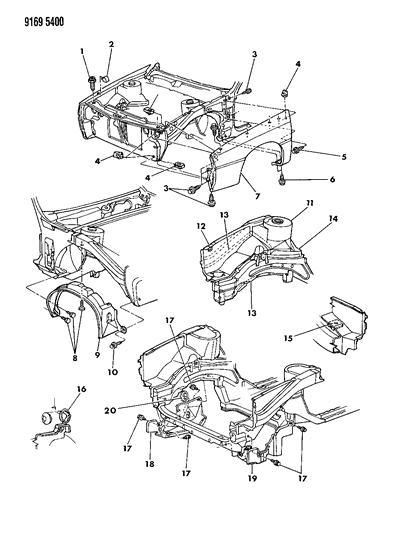 1989 Chrysler LeBaron GTC Fender & Shield Diagram