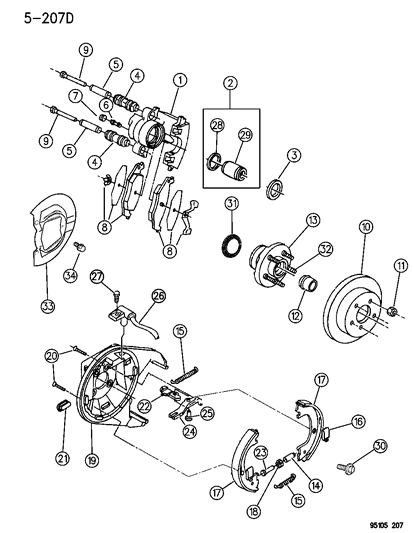 1995 Dodge Neon Hub And Bearing Assembly, Rear Wheel Brake (4-Stud) Diagram for V2509599AA