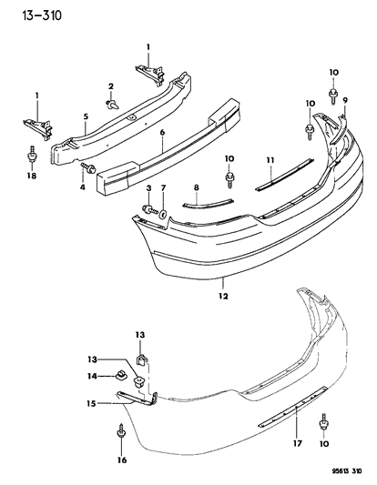 1996 Chrysler Sebring Coupe Bumper & Support, Rear Diagram 2 - Thumbnail