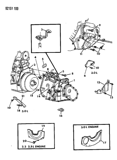 1992 Chrysler LeBaron GTC Transaxle Assemblies & Mounting of Automatic Transmission Diagram