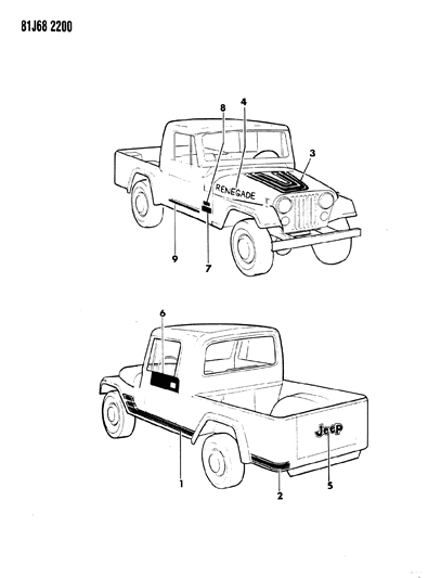1984 Jeep Wrangler Decals, Exterior Diagram 13 - Thumbnail