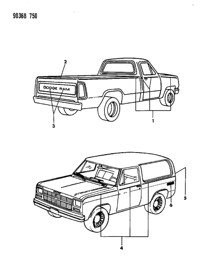 1992 Dodge W250 Stripe Tape Diagram for 4636939